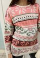 VINTAGE 80S FUNKY FLORAL PATTERN SOFT KNIT JUMPER SWEATER