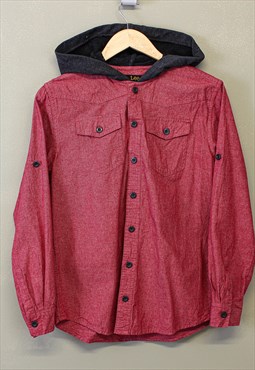 Vintage Lee Hooded Shirt Red Button Up With Pockets 90s