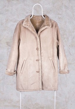 Vintage BHS Faux Fur Coat Beige Women's UK 14