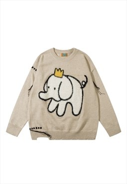 Elephant sweater patchwork knitwear jumper ripped top cream