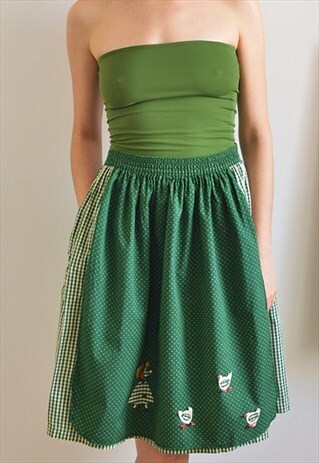 VINTAGE CHECKERED APRON SKIRT DUCKS MOTIF