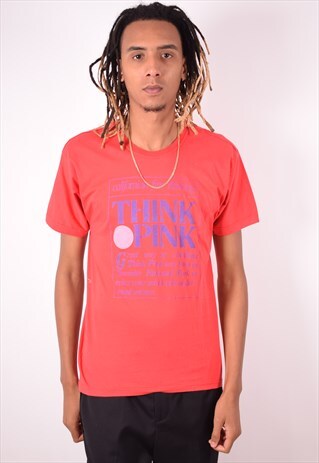 THINK PINK MENS VINTAGE T-SHIRT TOP SMALL RED 90S