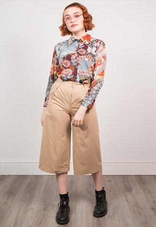VINTAGE 90'S TAN BROWN HIGH WAIST CULOTTES TROUSERS