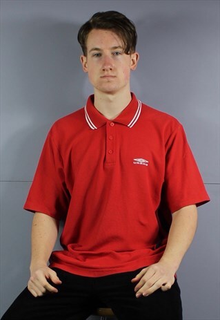 VINTAGE UMBRO POLO SHIRT IN RED WITH EMBROIDERED LOGO. SIZE