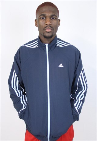 VINTAGE 90'S ADIDAS NAVY ZIP-UP SPORTS JACKET