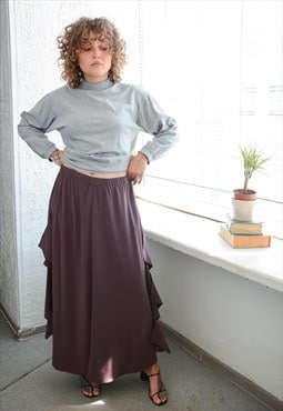 Vintage Asymmetric Maxi Maroon/Brown Stretchy Skirt