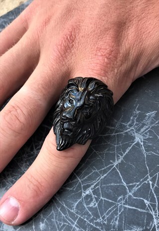 LAYERED LION RING- BLACK