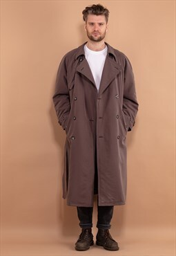 Vintage 90's Men Belted Trench Coat in Gray