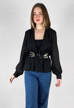 70's Black Bell Sleeved Sequin Ladies Vintage Evening Jacket