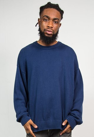 VINTAGE 90'S PLAIN BLUE KNIT JUMPER
