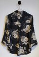 90S VINTAGE FLORAL PRINT BLACK AND WHITE SHIRT SIZE 12-14