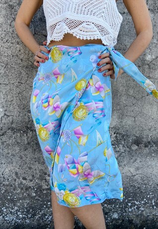 VINTAGE FLORAL WRAP MIDI SKIRT