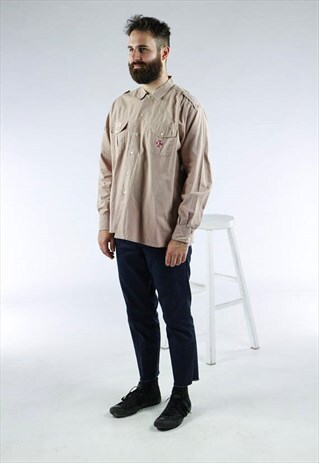 BEIGE BOY SCOUT SHIRT / OVERSIZED BUTTON UP SHIRT