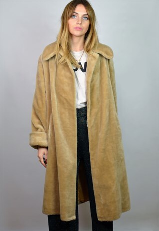 PREMIUM VINTAGE 60S LONG CAMEL BLONDE FAUX FUR COAT