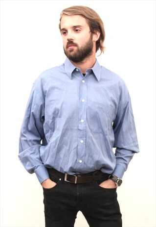 HUGO BOSS BLUE MEN SHIRT PREPPY LONG SLEEVE MENS CHEMISE