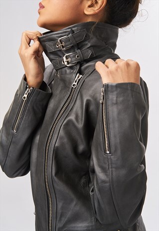 'MONA' GENUINE LEATHER JACKET - GRAPHITE