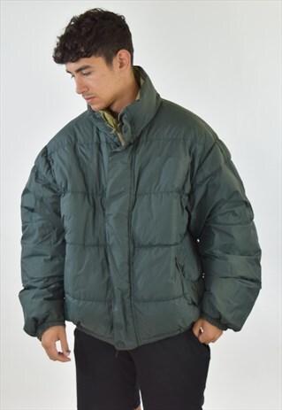 VINTAGE 90S GREEN BEIGE NAUTICA REVERSIBLE PUFFA JACKET