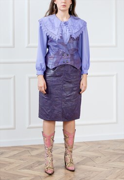Vintage patchwork leather set in purple vest and skirt