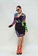 VINTAGE Y2K FUNKY CIRCLES SURPLICE LONG SLEEVE MINI DRESS M