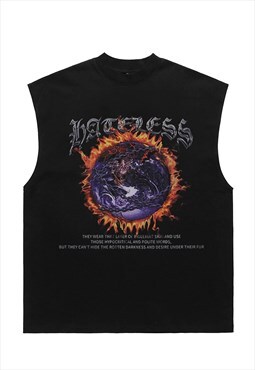 Earth print sleeveless t-shirt space tank top surfer vest 