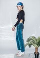 Y2K VINTAGE ICONIC BLEACHED FOLD JEANS IN TURQUOISE & NAVY