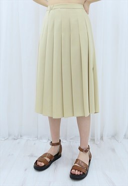 80s Vintage Cream Pleated Midi Skirt