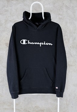 Champion Black Hoodie Spell Out Embroidered Pullover  Small