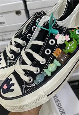 Customized low top trainers monsters sneakers in black