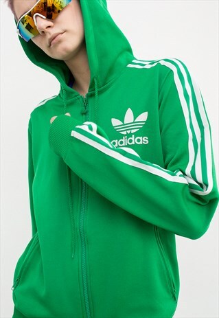 VINTAGE ADIDAS HOODED SWEATSHIRT JACKET BRIGHT GREEN