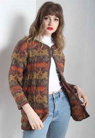 VINTAGE ABSTRACT JAZZY PATTERNED CARDIGAN MULTI