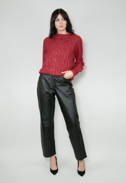 80's Vintage Ladies Jumper Red Wool Long Sleeve Lurex