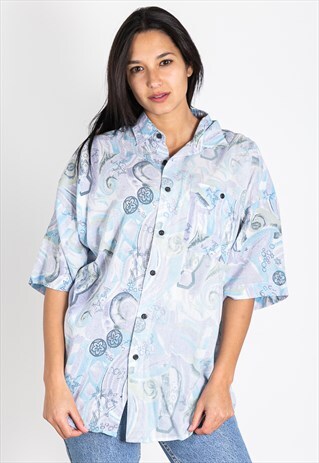 VINTAGE 80S CRAZY PATTERN FESTIVAL SHORT SLEEVE SHIRT /S2057