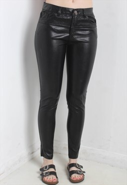 Vintage Y2K Faux Leather Skinny Trousers Black W30