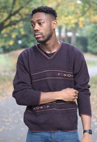 VINTAGE // 60'S // V-NECK PATTERENED JUMPER