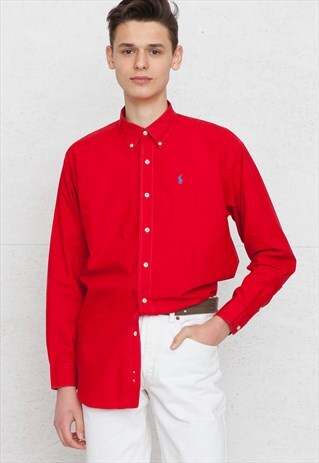 VINTAGE RED POLO RALPH LAUREN LONG SLEEVE SHIRT