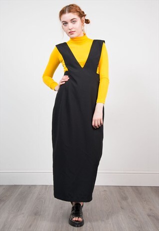 VINTAGE 90'S BLACK PINAFORE MAXI DRESS