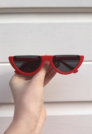 WOMENS VINTAGE STYLE 90S BLACK RED HALF CUT SUNGLASSES