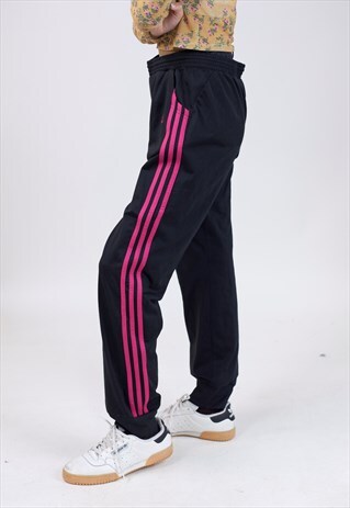 VINTAGE 90S ADIDAS BLACK AND PINK TRACKSUIT BOTTOMS