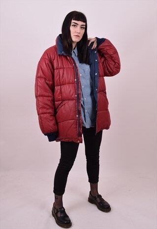 VINTAGE 80'S RED BLUE PIN STRIPE ORIGINAL PUFFA JACKET LARGE