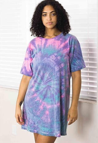 VINTAGE TIE DYED T-SHIRT DRESS 90S ONE SIZE 9.6
