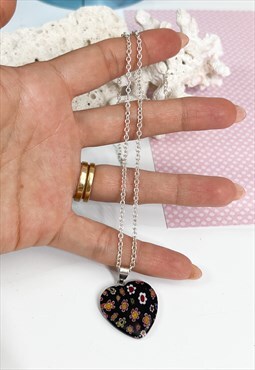 1990's Black Glass Heart Necklace