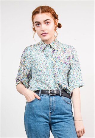 90'S VINTAGE FLORAL MULTICOLOUR CUTE SHIRT