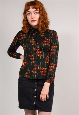 70'S VINTAGE BLACK PATTERNED SHIRT