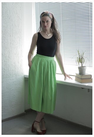 VINTAGE 80'S GREEN PLEATED MIDI SKIRT