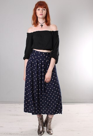 VINTAGE 80S PATTERNED PLEAT FRONT MIDI SKIRT