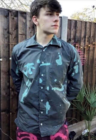 90S ACID WASH OVERDYE KHAKI & TEAL PUNK STYLE SHIRT