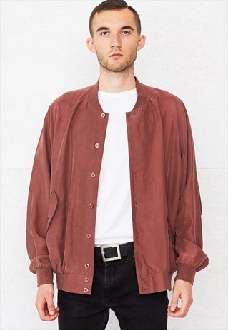 VINTAGE BROWN SILK BOMBER JACKET