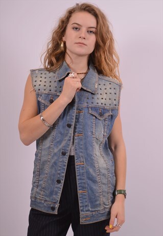 ZARA WOMENS VINTAGE DENIM GILET MEDIUM BLUE 90S