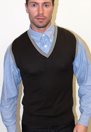 CLASSIC DARK BROWN V-NECK SLEEVELESS KNITTED VEST JUMPER