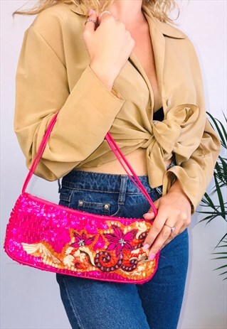 VINTAGE 90S SEQUIN EMBROIDERED KAREN MILLEN BAG